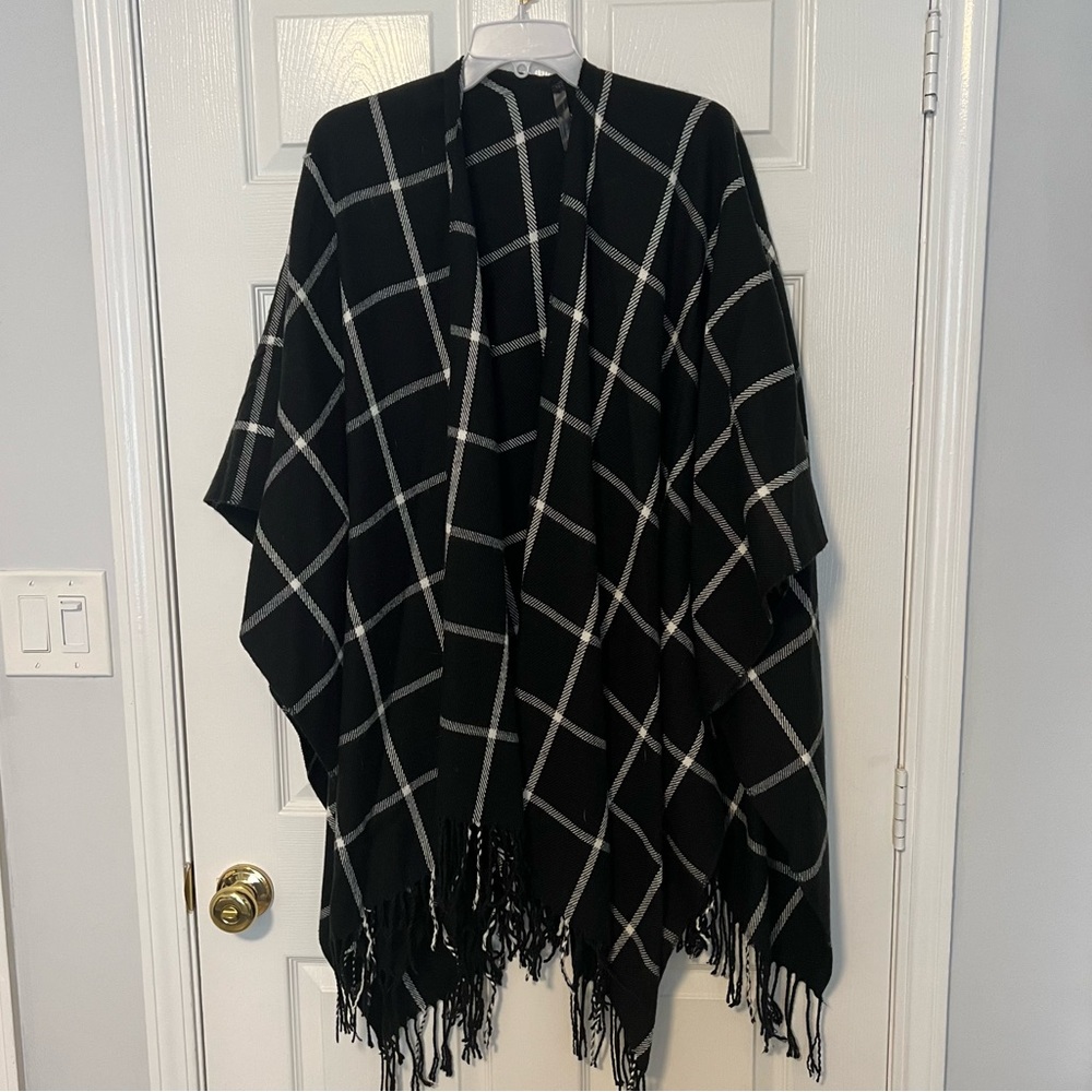 Urban Outfitters Black Plaid Poncho